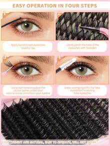 CMAYOME 640片D型卷翘浓密假睫毛套装，簇状假睫毛，10D+20D+30D+40D/30D+40D+50D+60D/50D+60D+80D+100D，多种组合，10-16毫米簇状假睫毛，自然柔软。套装包含睫毛胶、粘合剂、定型凝胶、镊子和睫毛刷，适合睫毛较细软的人士使用。 - 西瓜粉 - 查看 11