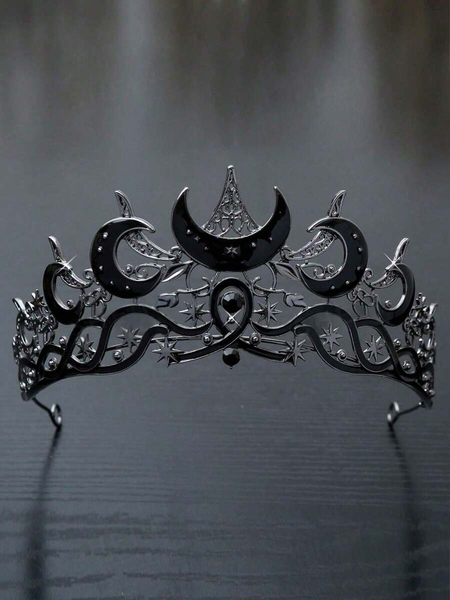 Gothic Moon Star Tiara - Glittering Rhinestone Headpiece For Halloween Cosplay (Witch/Vampire/Dark Fairy) Unisex Gothic Crown For Costume Parties, LARP & Photo Shoots - Elegant Celestial-Themed Accessory - Perfect Gift For Gothic Lovers, Cosplayers & Alternative Fashionistas - Great For Samhain & Vampire Balls - 彩色 - 查看 1