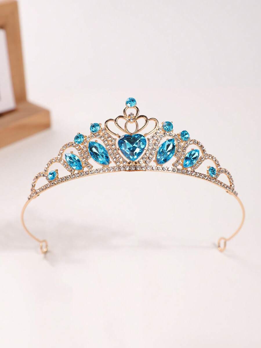 1pc Princess Crown Party Headpiece, Luxury Crystal Alloy Tiara - Blue - View 1