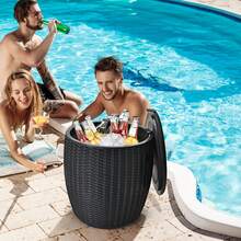 Lifezeal 9.5 Gallon 4-In-1 Patio Rattan Cool Bar Cocktail Table Side Table - Black - View 2