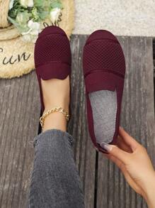 Women's Knitted Flat Mesh Sneakers, Round Toe Casual Slip-On Shoes, Comfortable Mother Shoes For Daily Walking
