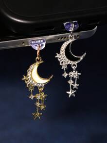 1/6pcs Set Rhinestone Moon Tassel Phone Dust Plug, Alloy Metal Pendant Accessories, High-End, Personalized, Fashionable, Elegant, Exquisite Romantic Y2K Style Pendant Decor - Multicolor - View 4