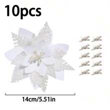 30pcs/20pcs/10pcs/1pc Christmas Tree Decorations, Fake Flowers, Cute Artificial Poinsettia Christmas Tree Decorations, Christmas Flowers, Poinsettia, Glitter Artificial Christmas Flowers, Fake Flowers, DIY Wreaths, Home Decor, Wedding Party, Gift Decorations, Holiday Party Decorations, Christmas/Holiday/Seasonal/Wedding Christmas Tree Decorations, Sparkling Winter Shrub Decor (White) Christmas Decorations Room Decor