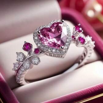 A Beautiful Ring Set With Heart-Shaped Synthetic Zirconia, Suitable For Mothers, Lovers, Family, And Friends. It Is The Perfect Choice For Women's Weddings And Wedding Rings, Suitable For Daily Wear, Anniversaries, Valentine's Day, And Birthdays