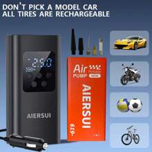 1个车载轮胎充气泵，便携式空气压缩机，有线/无线双用，7.4V/DC12V，150PSI，带数字压力表，快速充气和自动断电，带LED灯，适用于汽车/摩托车/自行车/篮球，汽车配件，礼品。2000mAh 7.4V/DC12V（注意：有线型号不含电池）