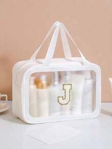 1个个性化字母化妆包,大容量便携收纳袋,适用于浴室、淋浴和旅行 - 防水、多功能、便携式沙滩旅行洗漱包,时尚字母图案,送给少女和女性的礼物,透明收纳袋,适合旅行和返校季 - 透明款-白色 - 查看 23
