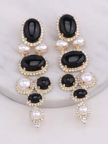 新款不对称仿巴洛克风格人造珍珠耳环女士妈妈夸张长款垂坠水钻耳环女式珠宝礼物 - PIN - 查看 4