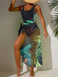 HKGFF-European And American One-Piece Swimsuit Bikini Set Conservative Belly Covering Beach Skirt Chiffon Wrapped Skirt Hot Spring Sexy Swimsuit Women