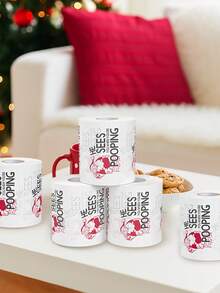 1 rollo de papel impreso con tema navideño, papel higiénico navideño con estampado de Papá Noel, toallas de papel desechables con motivos navideños, decoraciones navideñas, decoración para el hogar en Navidad 2025, suministros de decoración para fiesta de Navidad, regalos navideños, artículos para fiesta de Navidad, decoración de Año Nuevo 2026