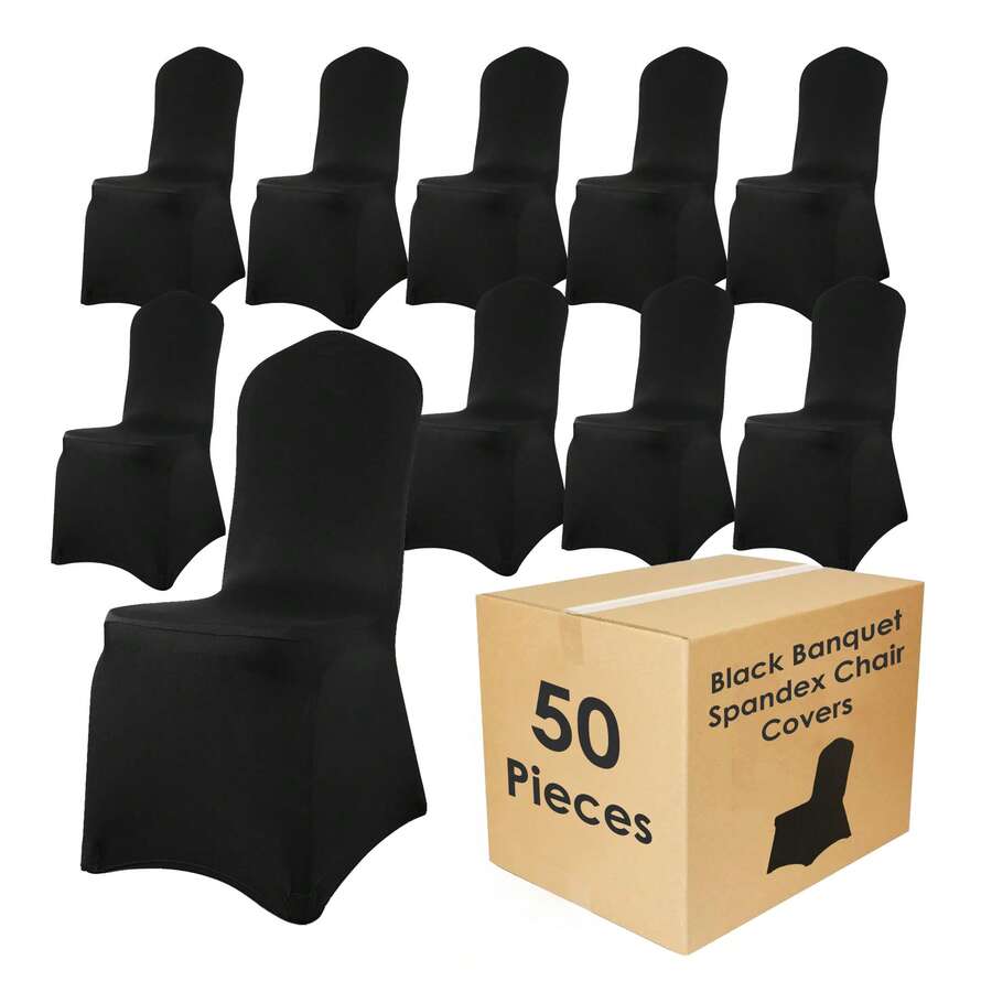 Craft And Party, 10/50pcs Black Spandex Chair Covers, Stretch Spandex Banquet Chair Covers Washable Fitted Chair Slipcovers Protector For Party, Wedding, Holidays, Banquet - 黑色 - 查看 1