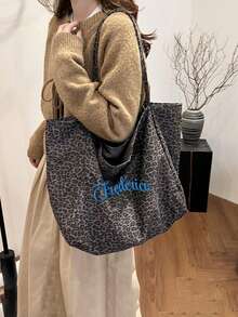 1 件个性化女士单肩包，定制名字刺绣斜挎包，大容量豹纹休闲帆布手提包，适合日常使用，可作为送给家人、朋友、圣诞节、复活节、春节、母亲节、妇女节、情人节、教师节、护士节、生日、周年纪念日的礼物 - 彩色 - 查看 7