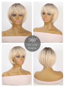 SMILCO 10-Inch Women's Wig, Blonde Gradient With Bangs, Comfortable And Breathable, Suitable For Daily Wear, Synthetic Fiber - Độ dốc vàng - Xem 3