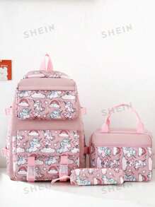 Modischer neuer Hochwertig-Farbiger Einhorn-Muster Schulrucksack Drei-Teile-Set, jugendlich und liebevoll Umhängetasche, süße tragbare thermisch isolierte Lunchbox Tasche, frisch bedruckter Stiftetui, Kapazität für Grundschüler der 1. bis 6. Klasse, Mittelschüler, Oberschüler, Studenten ultraleichte Ausflugstaschen