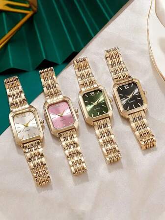 Women's Luxury Stainless Steel Band Casual Square Quartz Wristwatch, Fashion Business Style