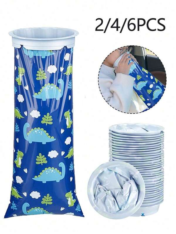 2/4/6pcs Disposable Vomit Bags ,Leak Proof, Printed With Cute And Funny Little Dinosaur Pattern, Portable Vomit Bags, Portable Motion Sickness Vomit Bag