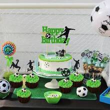 1 件足球蛋糕装饰生日快乐标志足球运动员蛋糕装饰运动主题男士生日派对用品 - 黑色 - 查看 7