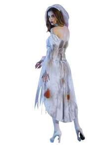 Halloween Cosplay  Bride Costumes For Women, Gothic Victorian Bloody Off Shoulder Long Sleeve Dress Outfits,Halloween Costumes Women, Summer Dresses For Women Vestidos Elegantes Para Mujer, Dresses For Women Elegant, Cruise Outfits Women, Fall Outfits For Women, Fall Clothes For Women - White - View 5