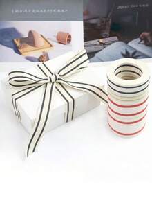 10码/卷 圣诞条纹丝带，礼品包装丝带，天然工艺缎带，DIY手工制作，节日婚礼情人节生日派对装饰，礼品包装 - 彩色 - 查看 6