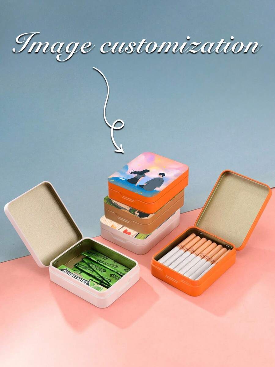 1pc Customizable Pattern Tin Can - Macaron Colors Available (Macaron White/Gold/Orange Etc.), Rounded Body With Smooth Tin Material, Metallic Luster, Tight-Sealing Lid Design - Moisture-Proof, Compact & Practical, Suitable For Tea Lovers, Jewelry Collectors, Home Organization Enthusiasts, And Students