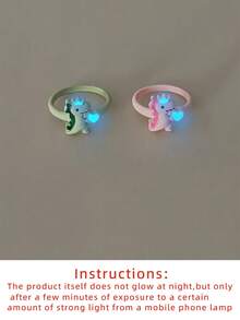 ATLVXJL 2pcs/Set Glow-In-The-Dark Couple/Friendship Crown, Heart, Dinosaur Shaped Alloy Ring Set, Casual Couple Jewelry Suitable For Daily Wear And Valentine's Day Gift - Multicolor - View 10