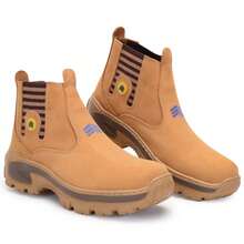 Botina Palmilha Gel Bota Couro Nobuck Solado PU Leve e Confortavel - Amarelo mostarda - Visão 4