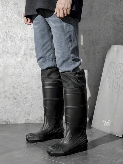 1 Pair Men's Knee-High Fishing Rain Boots, Versatile Waterproof Shoes, Mid-Calf Height, Anti-Slip, Durable Rubber Boots