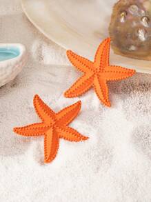 1 Pair Fashionable Stainless Steel Gold Starfish Earrings, Elegant & Versatile For Women, Suitable For Summer, Party, Daily Wear