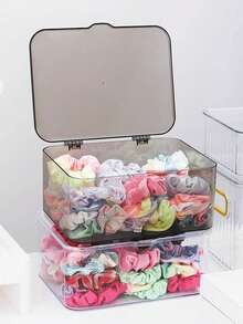 1pc Hair Accessories Storage Box, Includes Hair Scrunchies, Rubber Bands, Hair Clips, Headbands And Hair Ornaments, Transparent And Dust-Proof, Multi-Functional Desktop Organizer Box For Bathroom, Vanity Table - Multicolor - View 9