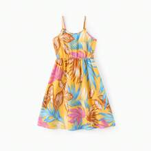 Patpat Family Matching Yellow Set Tropical Leaf Print Short-Sleeve Shirt Or Strap Dress - Multicolor - View 4