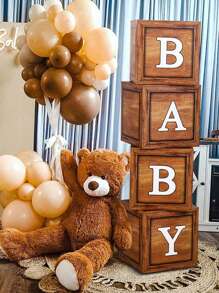1套30厘米婴儿气球盒亚麻/木纹熊造型气球盒婴儿洗澡儿童生日性别揭晓装饰照片道具家居装饰派对装饰饰品