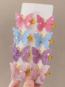 15pcs/Set Girls' Colorful Shiny Butterfly Hair Clips, Simple Hair Pins For Bangs & Sides, Versatile Hair Accessories, Gentle On Hair, Suitable For Daily Use - Multicolor - View 3