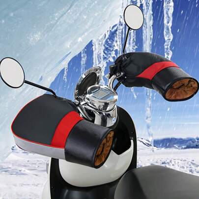 Motorcycle Handlebar Covers, Winter Bicycle Battery Windshield Gloves, Windproof Warm Handlebar Cover With Reflective Strips Motorcycle Handlebar Covers, Winter - Premium Thick Warm Lining Windproof Waterproof Handlebar Covers With High Visibility Reflective Strips