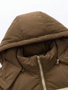 1pc Men's Outdoor Thick Hooded Jacket, Solid Color, Autumn/Winter,Fleece