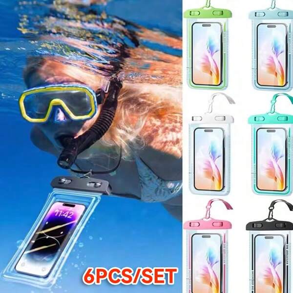 6/5/3/1pc Waterproof Phone Case, Casual Waterproof Phone Pouch Cellphone PVC Bag For Vacation Beach Sports Bag School Supplies School Stuff For School For Student Waterproof Phone Pouch Beach Accessories