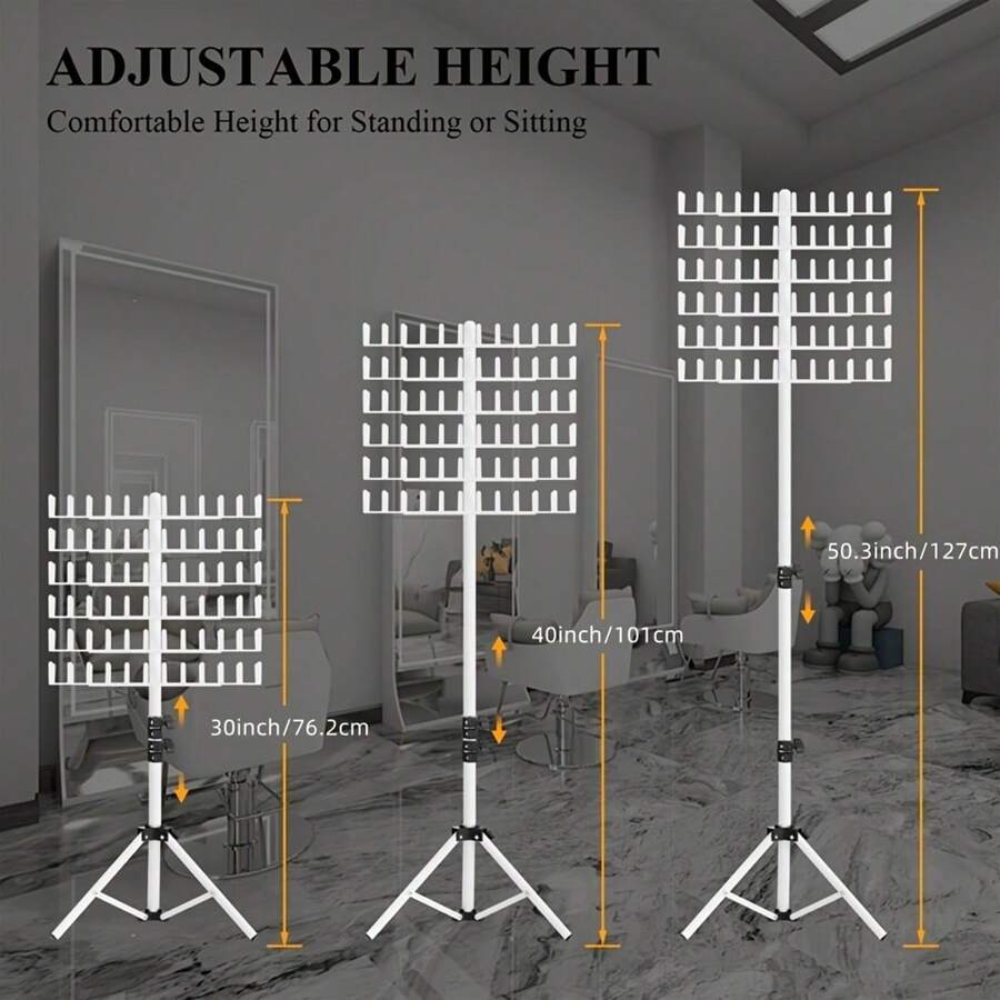 Hair Extension Holder Display Stand For Braiding - Adjustable Height Plastic Rack With 144 Pegs, Unscented Hair Divider Organizer For Salon Use(White/Pink)