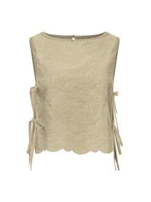 Women Summer Cropped Tank Tops Casual Tie Up Side Floral Embroidery Sleeveless Shirt Basic Vest For Streetwear