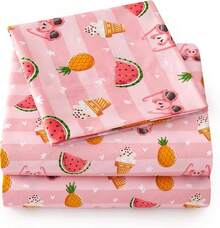 Kids Bed Sheet Collection - Full Size Sheets Bed Sheets Kids Bedding Sets For Girls Boys Toddlers With Fitted, Flat, And Pillowcases, Full, Summer Fun Pink