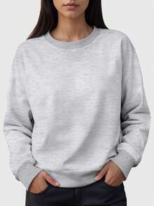 Women's Round Neck Sweatshirt And Comfort Flannel Pants Set - Light Grey - View 2