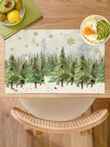 2pcs/4pcs/6pcs Christmas Linen Placemats, Christmas Tree Snowflake Print Pattern Placemats, 12*18 Inches Heat Resistant, Non-Slip And Washable, Suitable For Christmas Holiday Farmhouse Family Gatherings And Party Decoration Placemats