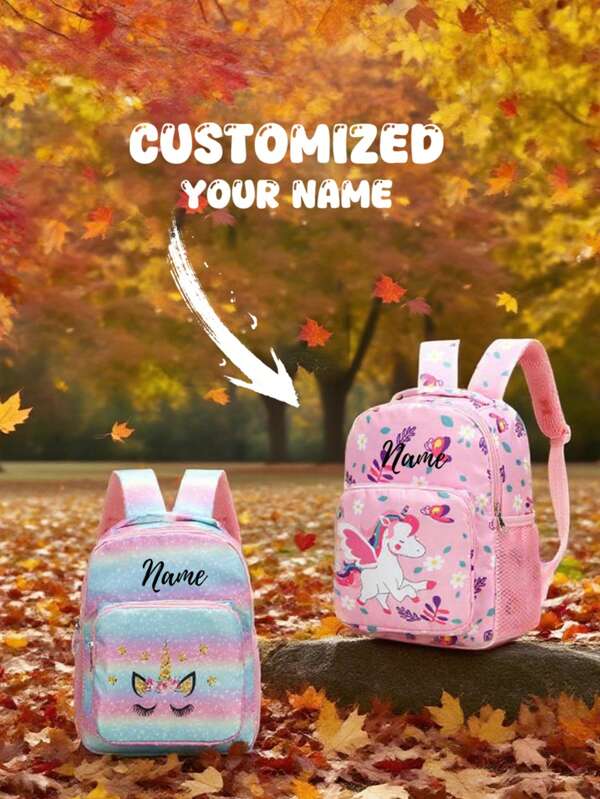 1 Pieza Mochila con Estampado de Unicornio Personalizado, Se Puede Imprimir con Nombre Personalizado o Mensaje de Vacaciones. Personaliza Tu Propia Mochila. Mochila Escolar Multifuncional Bonita con Estampado de Unicornio de Moda y Casual, Regalo Perfecto para Amigos, Adecuado para Uso Diario, Niños, Noche de Gala