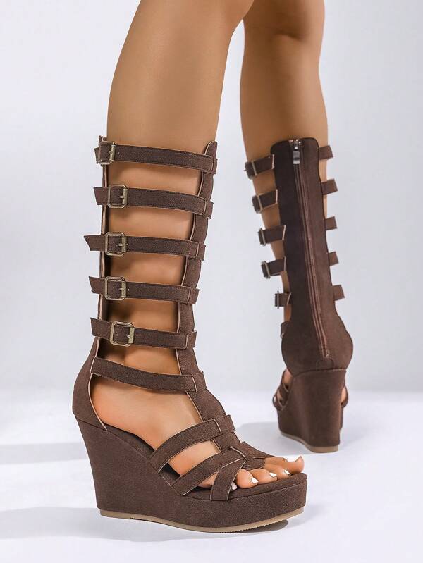Sandalias de plataforma con cuña de suela gruesa, estilo de club nocturno, de punta abierta y casual para mujer, adecuadas para vacaciones, verano, primavera y Pascua