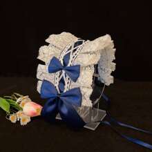 1pc Lolita Style Girl Faux Pearl Bow Lace Headband + Cute Countryside Themed Headpiece Ribbon Maid Headdress, Suits 2D Lolita Halloween