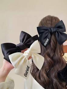1Pc Customized Text Silky Satin Hair Bows Hair Clip Hair Ribbon Clips With Long Tails Tassel Ribbon Bowknot Hair Accessorise For Women Girls Toddlers Teens Hair Bows For Women, Bow Hair Clips With Long Tail, Bows Hair Ribbons, Big Hair Bow Hair Accessories For Women