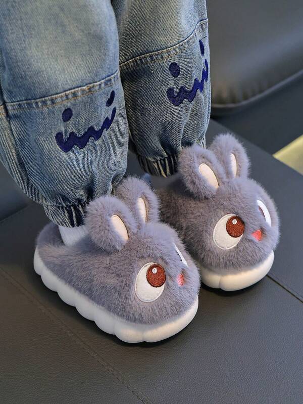 A Pair Of Cute Cartoon Rabbits, Autumn And Winter Children's Plush Slippers, Casual, Comfortable, Non Slip, Soft Bottom, Warm Home Slippers
