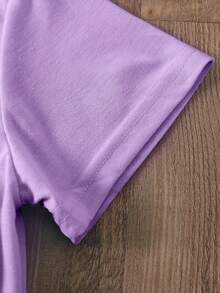 Camiseta de mujer Tres cactus impresión primavera y verano casual suelta cuello redondo manga corta - Morado - Ver 4