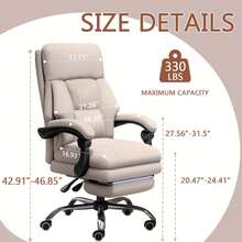 Office Chair Adjustable Height Executive Desk Chair With Foot Rest Comfy Computer Chair High Back Ergonomic Leather Office Chairs - White - View 6
