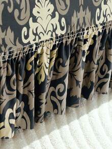 1 pieza Funda elástica con volantes estampada para sofá, a prueba de polvo y resistente a la suciedad, protector de sofá de ajuste perfecto, decoración del hogar, lavable a máquina - Marrón - Ver 7