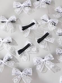 15 piezas Conjunto de pasadores de pelo con lazo de malla para niñas, adecuado para decoración diaria - corbata de moño - Ver 3