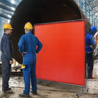 Welding Screen With Frame 6' X 6' Welding Curtain Screen On 4 Wheels Red