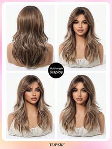 Großzügige und temperamentvolle 50 cm lange Perücke aus hitzebeständigem synthetischem Material in Leinenbraun mit Pony und lockiger Frisur, geeignet für Alltag, Partys und Reisen